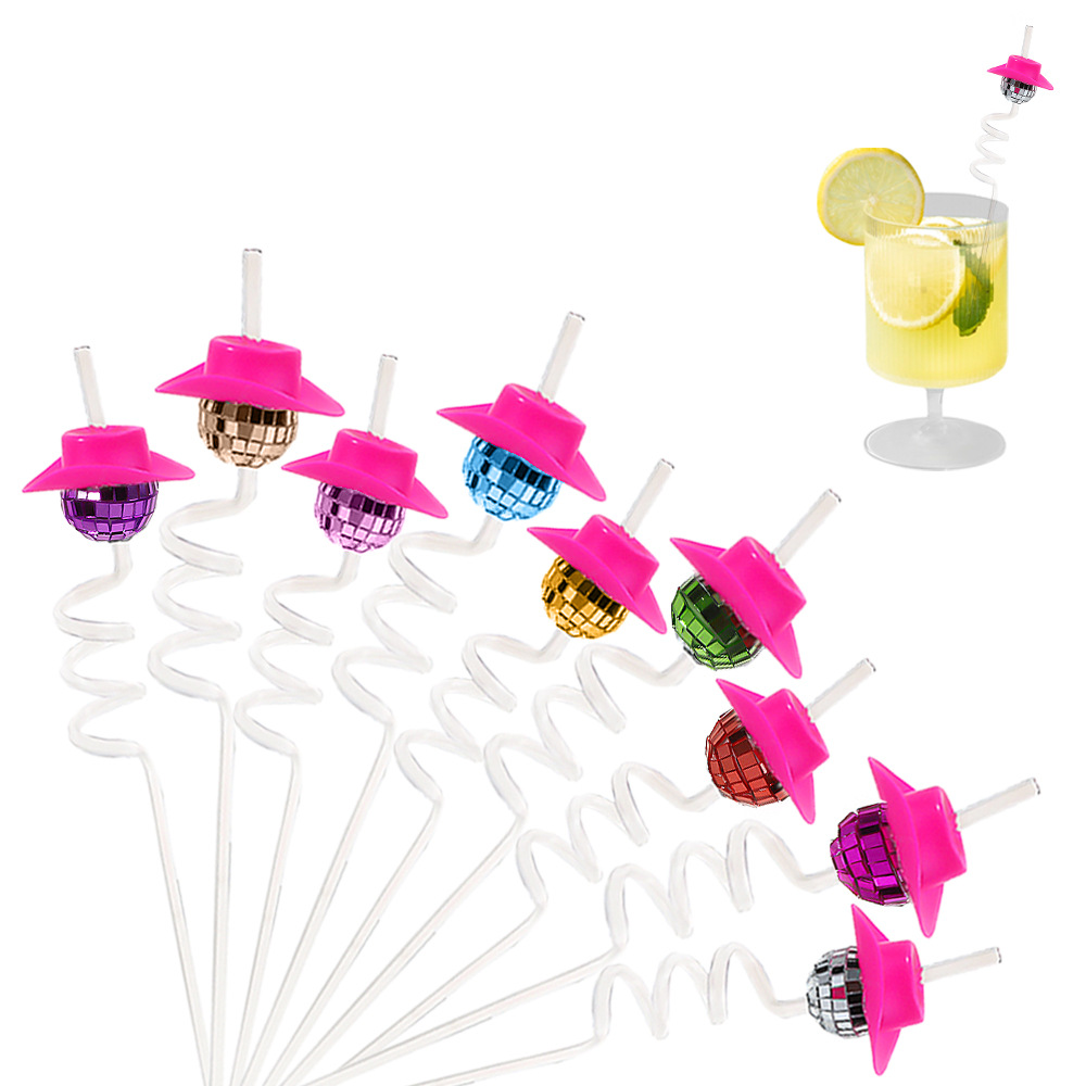 Disco bola vaquero sombrero pajita transfronteriza tema de Navidad fiesta copa de vino pajita fiesta de cumpleaños suministros de decoración