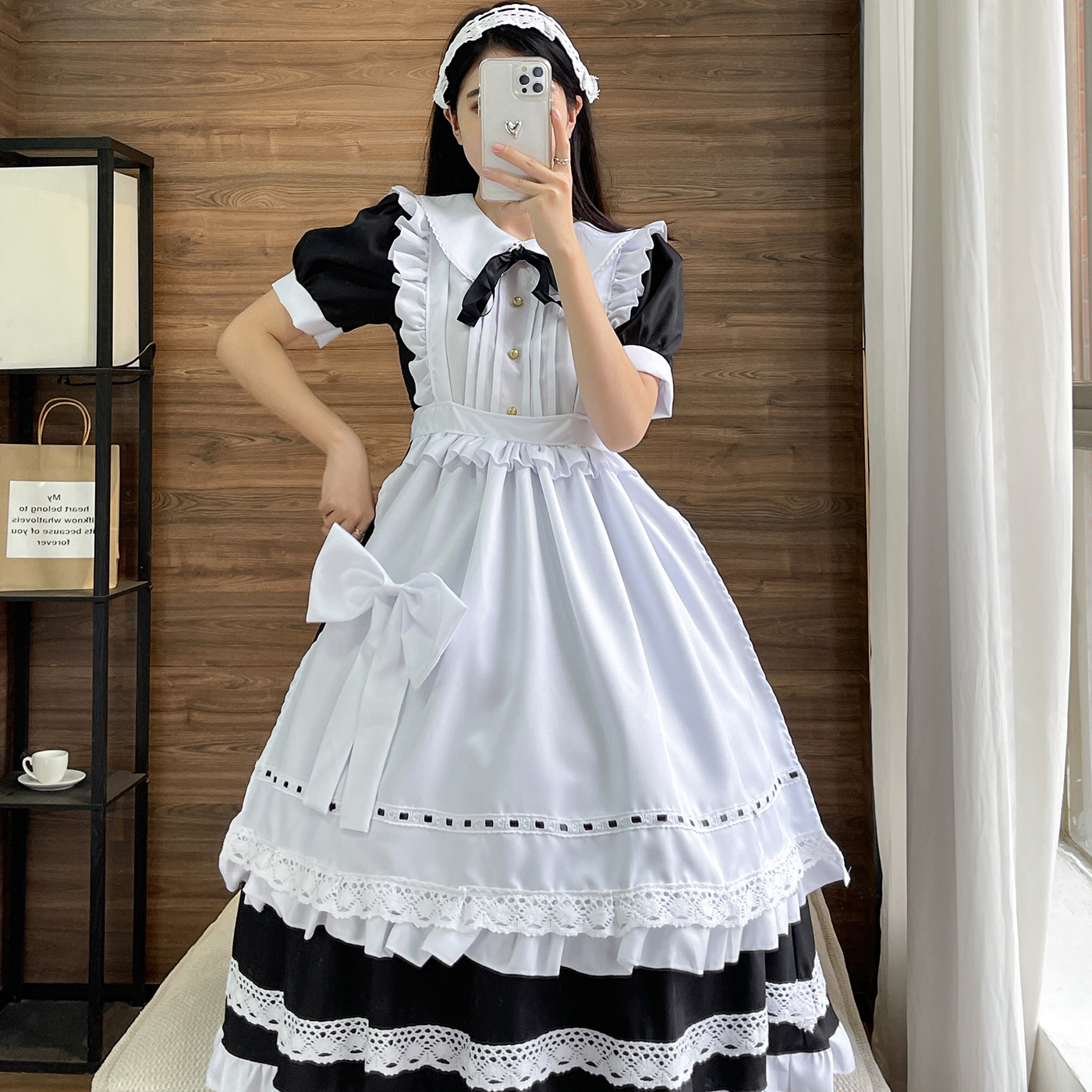 传统女佣长裙短袖女仆装伪娘英国管家cosplay日系制服 可爱连衣裙