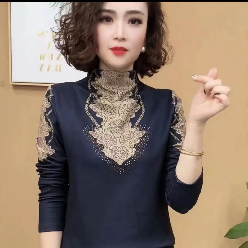 直播款 秋冬时尚半高领气质百搭长袖减龄打底衫上衣恤妈妈装|undefined