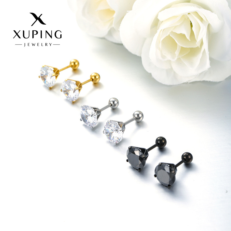 Xuping acero inoxidable simple moda cuatro garras geometría artificial pernos de gemas diarios fácil de poner la personalidad diaria orejas para mujeres