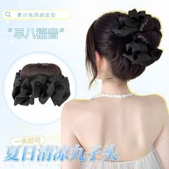 丸子头假发女高扎花朵蝴蝶结花苞头盘发抓夹仿真增发量假发发圈