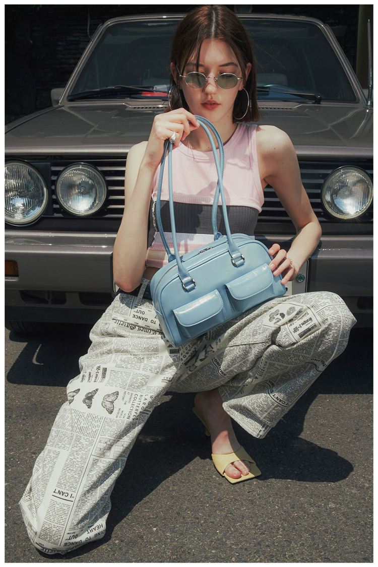 Bowling in cera d'olio dal design di nicchia coreano con tasche multiple, borsa sotto le ascelle casual, borsa a tracolla portatile per pendolarismo_voghion.com