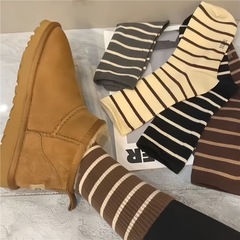 襪子女秋冬新款精梳棉黑白條紋高筒襪ins潮百搭學院風襪子堆堆襪