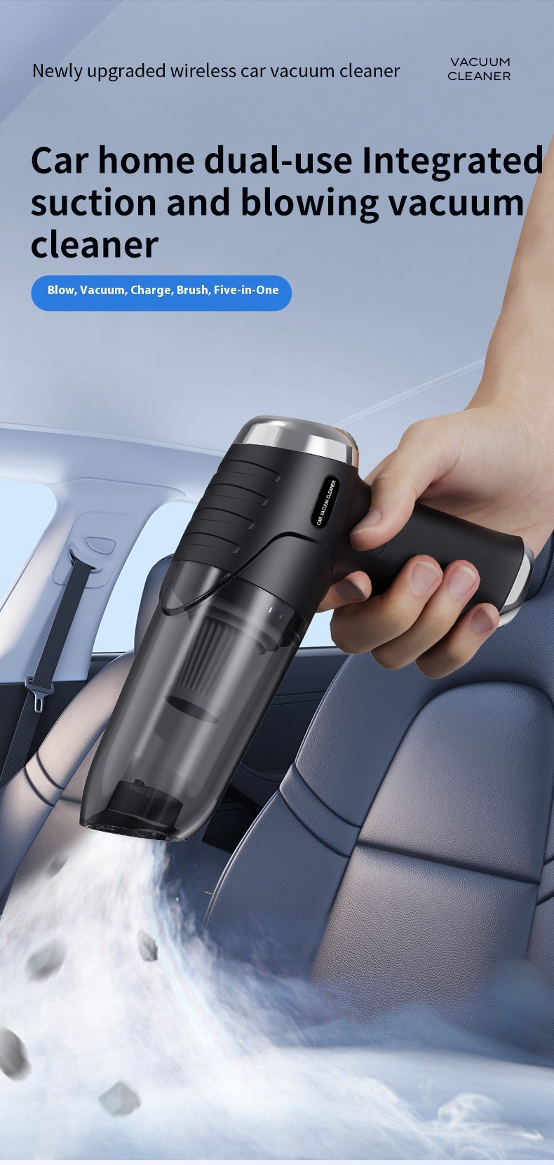 Car Vacuum Cleaner, Handheld, High Suction Power, Wireless Dust Blower, Pet Hair Remover, Cross-Border