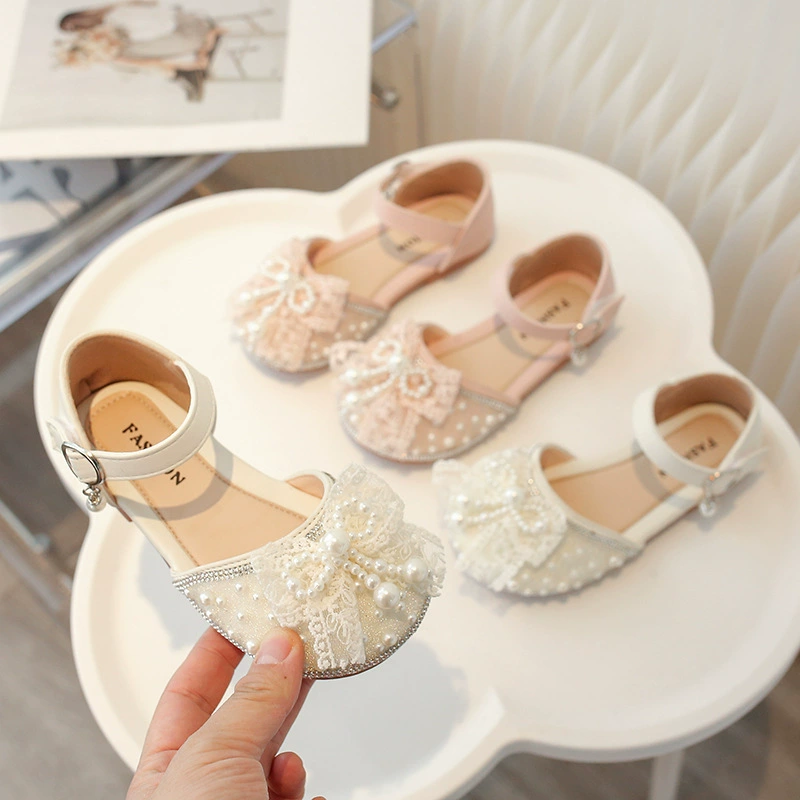 Обувь принцессы для девочек Обувь для маленьких девочек 2025 новый детский ребенок мягкий фон хрустальный жемчужный бао сандалии