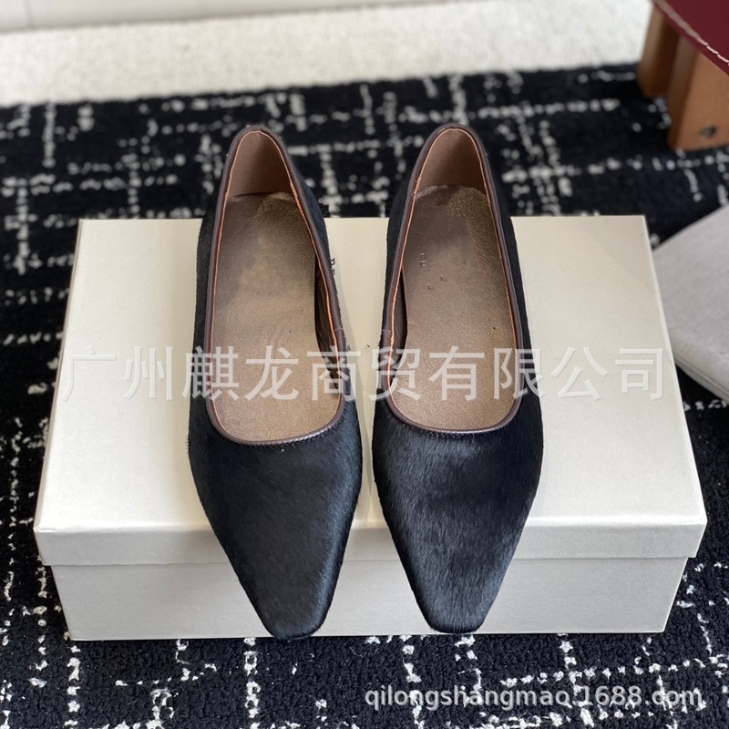高端2025新款真皮马毛小方头复古浅口一脚蹬平底时尚单鞋小皮鞋女|undefined