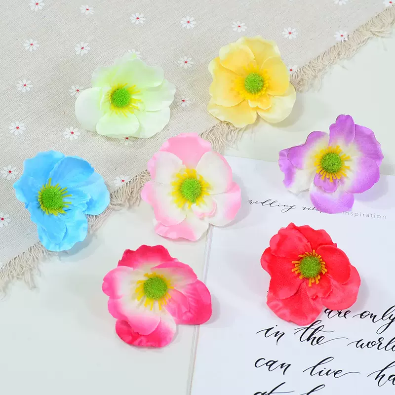 仿真罂粟花朵批发花环插花配件手工制作彩色小花装饰帽花绢花