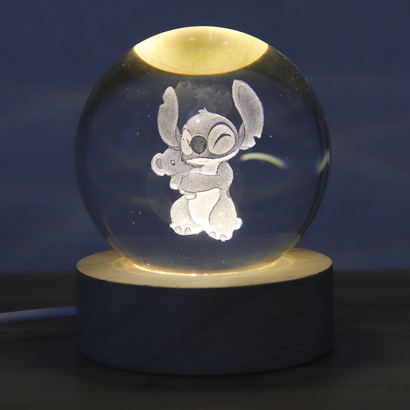 安琪外贸批发卡通水晶球发光3D内雕小夜灯桌面摆件创意礼品史迪仔|undefined