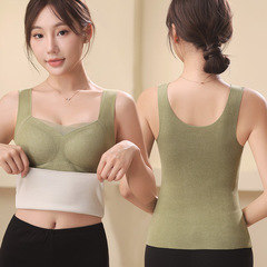 Women's winter down-filled insulated vest for innerwear, fixed cup one-piece, lined and thickened base layer, plus-size new underwear