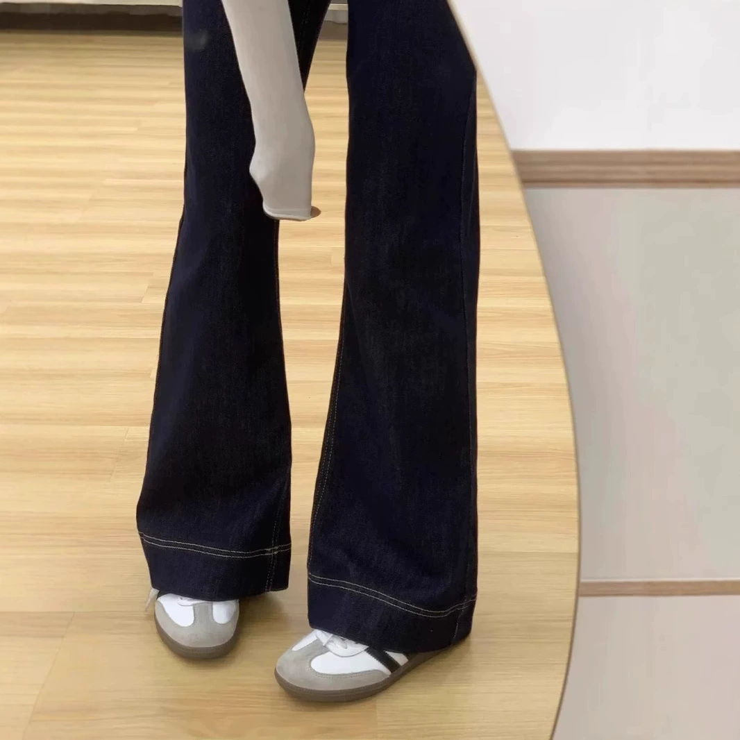 Темно-синяя версия широкие джинсы женский 2025 весна толстый мм большой размер тонкая грушевидная фигура свободные прямые брюки