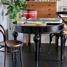 復古實木黑色餐桌椅小戶型北歐美式休閑簡約法式四人圓形家具現貨