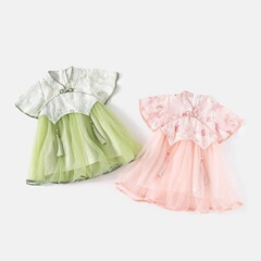 Girls' Summer Dress 2024 New Children's Princess Dress Baby National Style Skirt Toddler Qipao Hanfu Dress