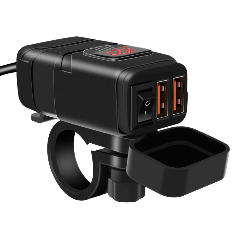 Мотоциклетное зарядное устройство для мобильного телефона с двумя USB-портами, 12 В, быстрая зарядка с водонепроницаемым напряжением, цифровой дисплей, аксессуары для модификации автомобиля, DC