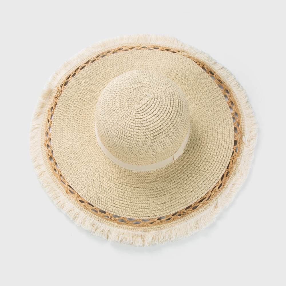 Retro Frayed Handmade Straw Hat Spring And Summer Big Eaves Sunscreen Straw Hat display picture 1