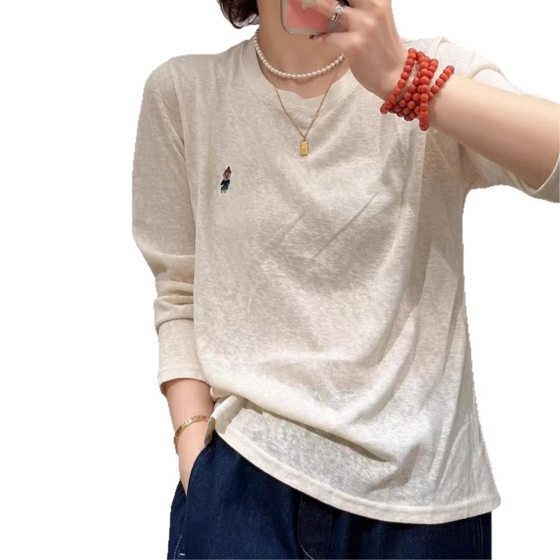欧货2025秋季新款圆领休闲刺绣长袖T恤女宽松显瘦打底衫上衣女|undefined