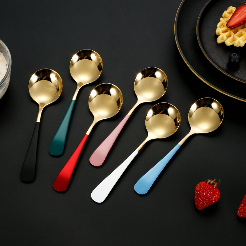 304 de acero inoxidable red cuchara roja ins cuchara de cabeza redonda engrosada hogar coreano cuchara redonda cuchara de arroz cuchara de postre