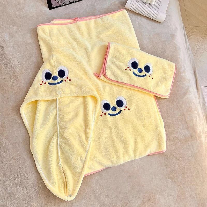 かわいいバスタオル、バスローブ、ウェアラブル速乾バススカート、女性用全身ラップ、家庭用タオル、ヘアドライキャップ、寮3点セット|undefined