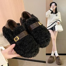 毛毛鞋女外穿2024春秋韩版羊羔毛绒单鞋孕妇平底一脚蹬豆豆鞋保暖