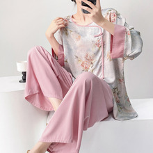 棉绸世家2026新中式国风绵绸睡衣女春秋家盘扣套装可外穿休闲长袖