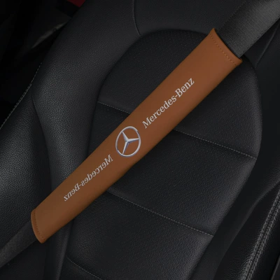 Leather Comfortable Breathable Seatbelt – Seat belt shoulder pad - mercedes-benz-business-brown-pair-6x38cm