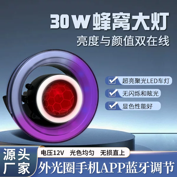 Cross-Border Xiaomi U2 Bluetooth Adjustable Hollow-Out Headlight Honeycomb-Shaped Harley Motorcycle Modified High and Low Beam Headlight