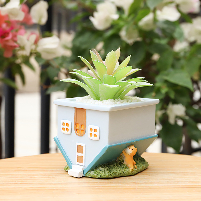 Chậu Cây Resin Chậu cây mọng nước hình ngôi nhà lộn ngược resin, chậu mini để bàn, trang trí tiểu cảnh (RG-154)
