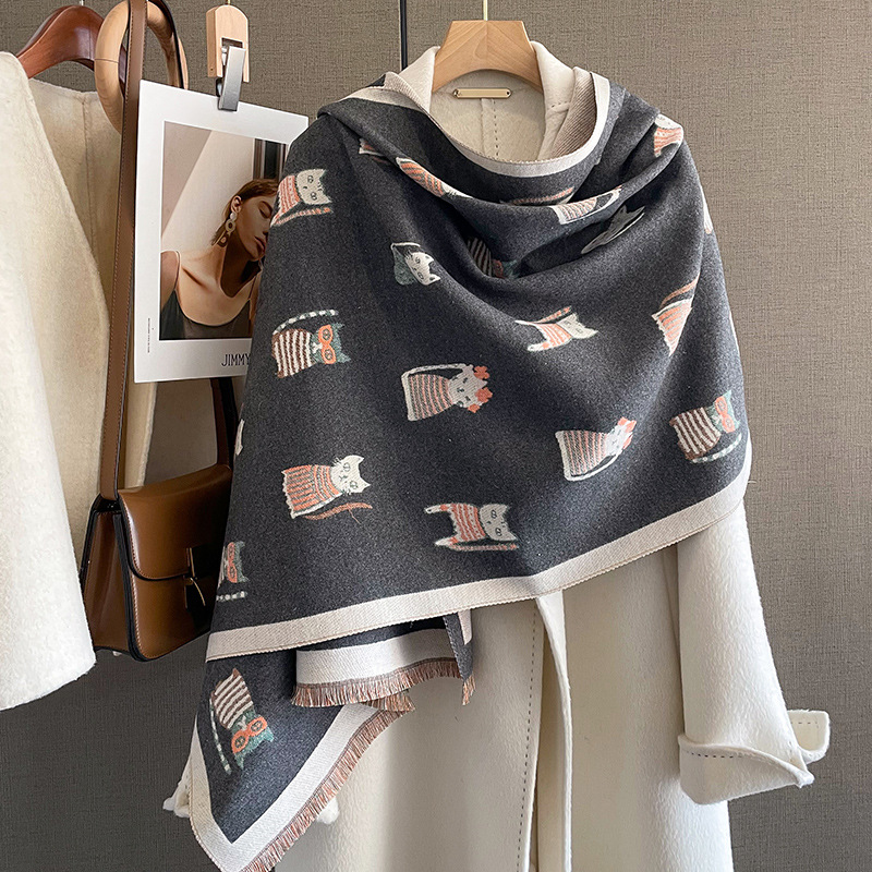 360g Weight Scarf Classification Women's Basic Color Block Imitation Cashmere Printing Scarf