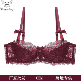 European and American Foreign Trade Sexy Lace Underwear Thin Cotton Half Cup Large Chest Small French Underwear Anti-sagging plus size Bra