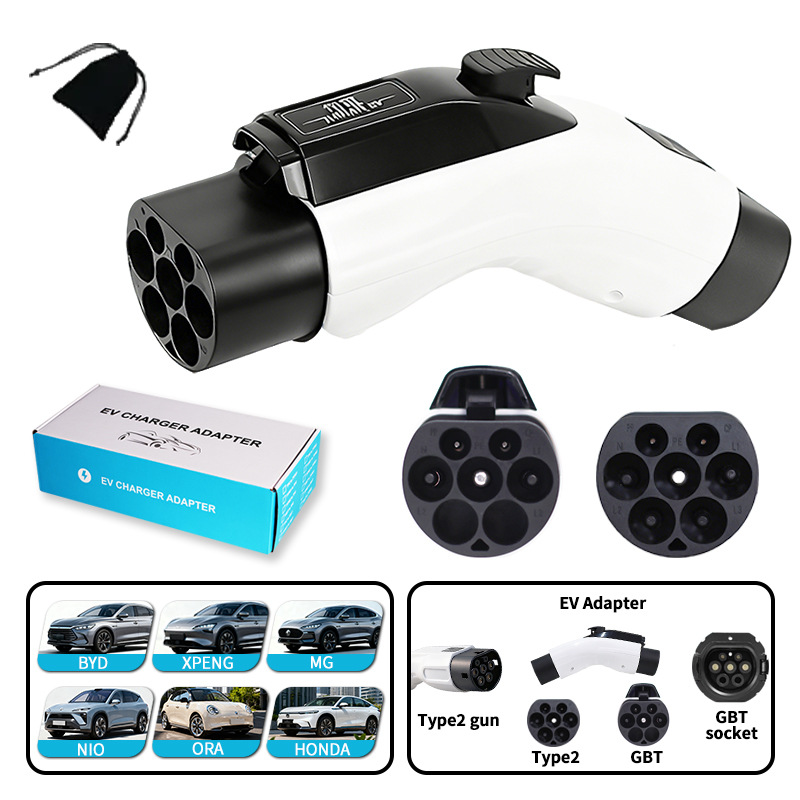 type2 to gbt转换头欧标转国标转接头电车充电枪转换适配器