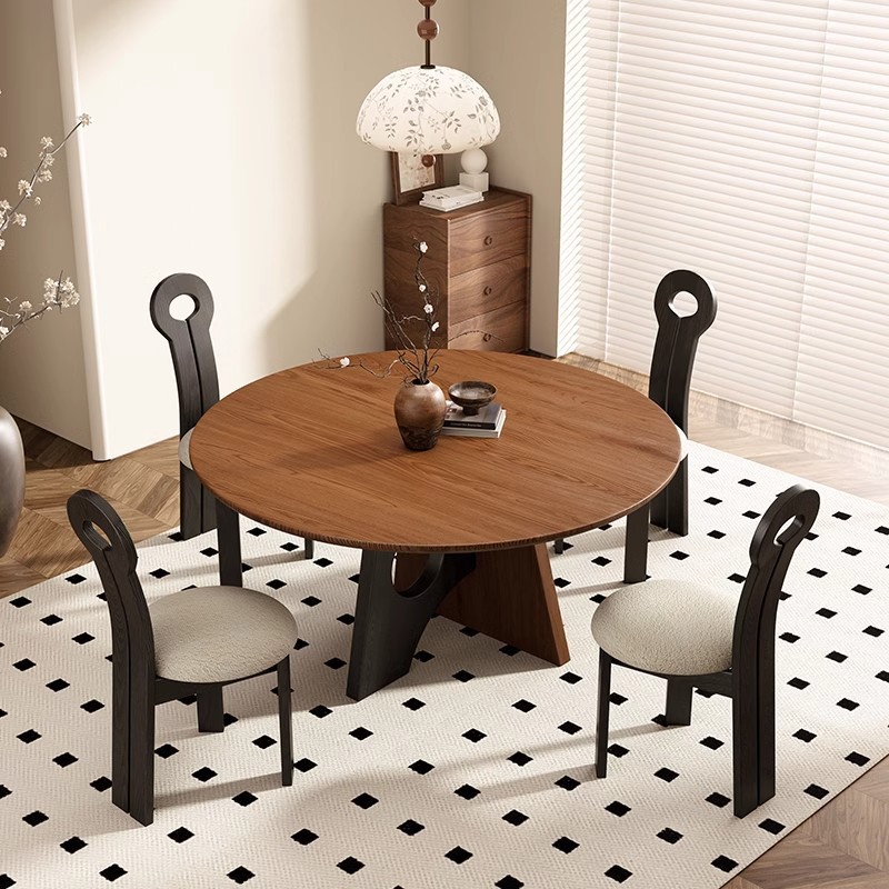 Mesa de comedor simple retro francesa, mesa de comedor casera, estilo antiguo, mesa redonda de madera de cera blanca, mesa redonda de madera, combinación de mesa y silla de comedor