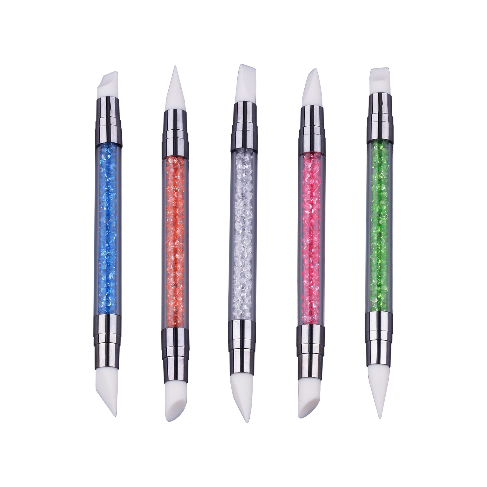 Cruz-frontera especial manicura de doble cabeza de silicona pluma de perforación pluma 5 Unids de Cristal Barra de perforación de la pluma en relieve hueco talla pluma de la caja de la pluma