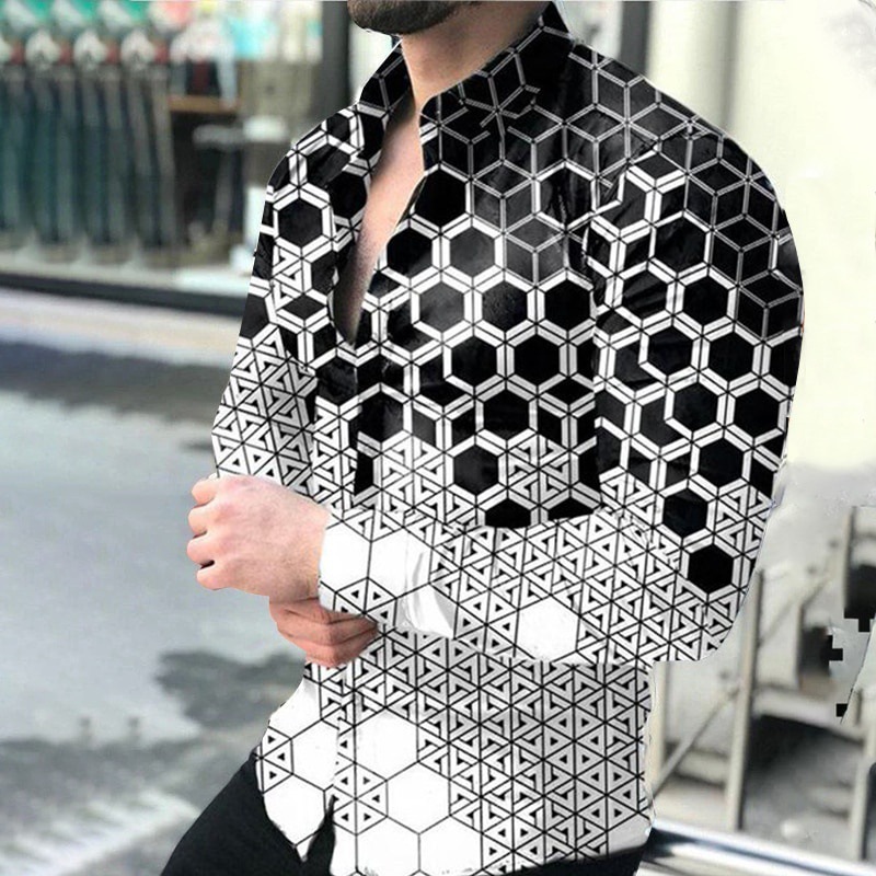 2025 Export European and American New Spring & Fall Men's Long-Sleeved Polka Dot Printed Shirt Large Size Top Gradient Color Shirt for Men