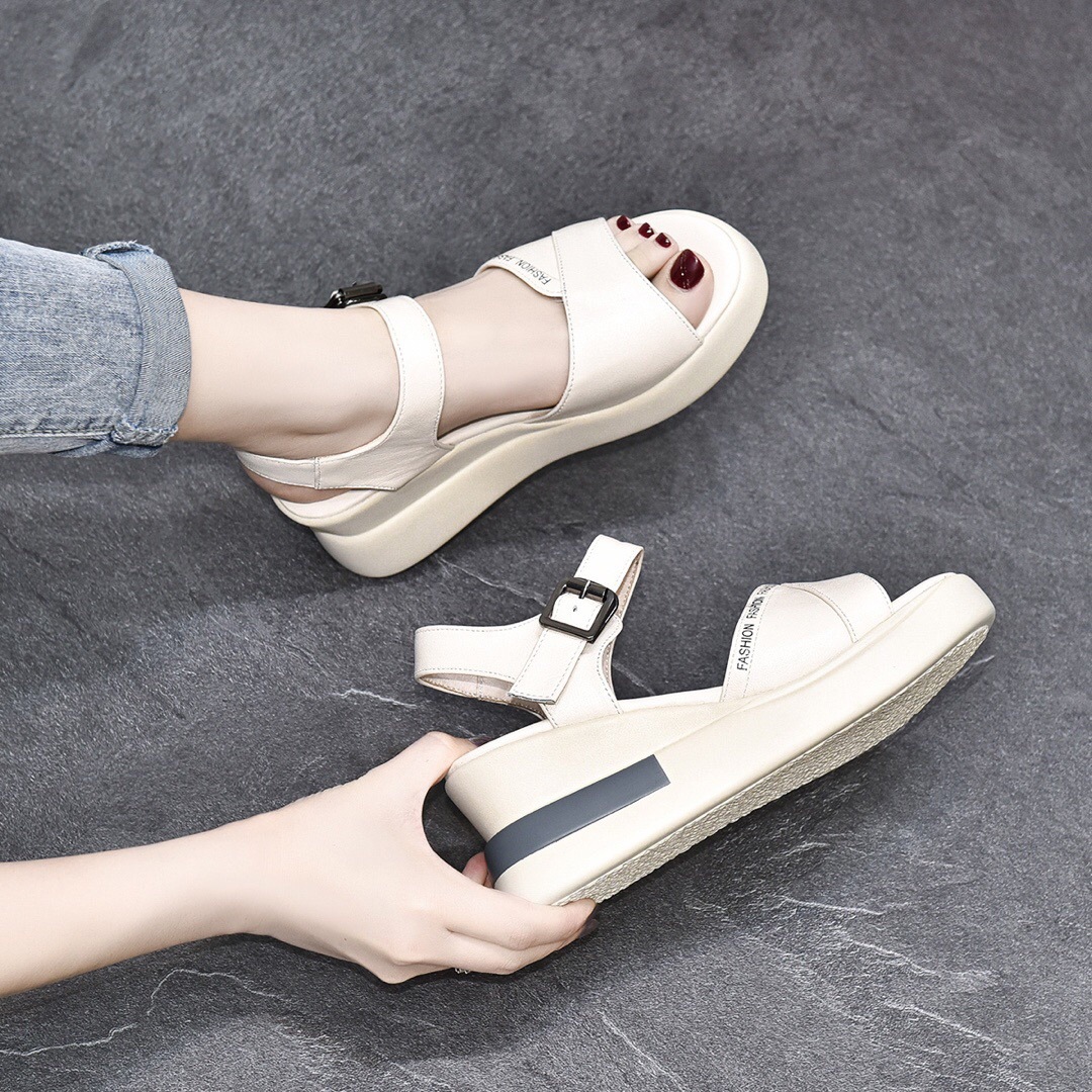 Giày sandal đế xuồng da thật quai đơn thời trang — Màu đen (Da bò lớp đầu tiên)