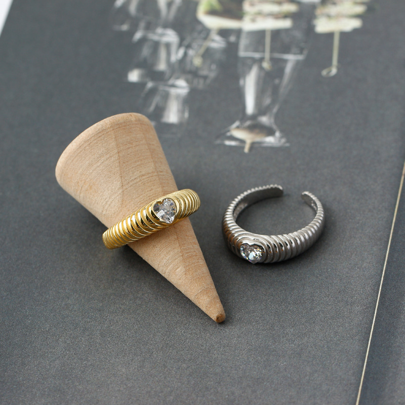 Fashion Heart Shape Silver Inlay Zircon Open Ring 1 Piece