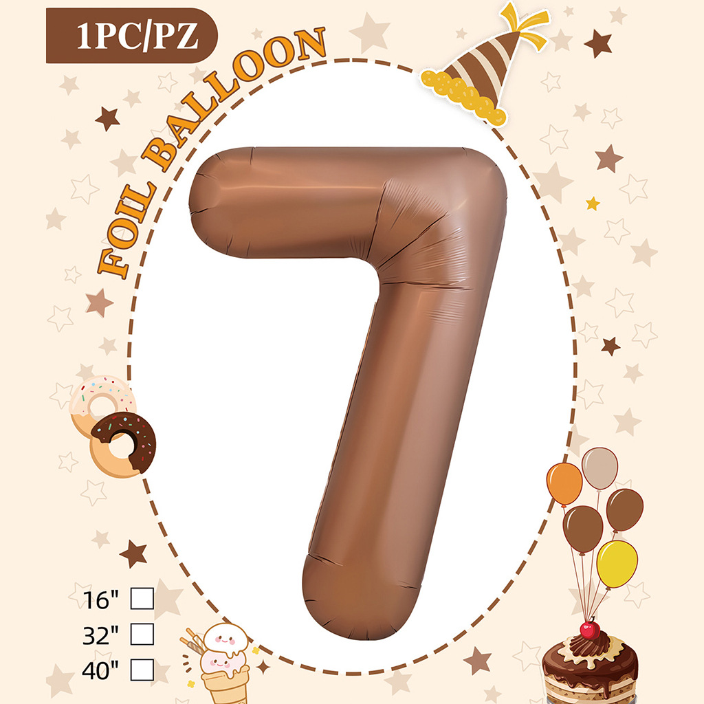 32 pulgadas color chocolate cumpleaños número tarjeta de papel independiente embalaje versión estadounidense decoración de fiesta película de aluminio papel de aluminio decoración de globos