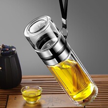 3H双层玻璃杯男水杯便携隔热茶水分离过滤茶杯家用透明泡茶杯子