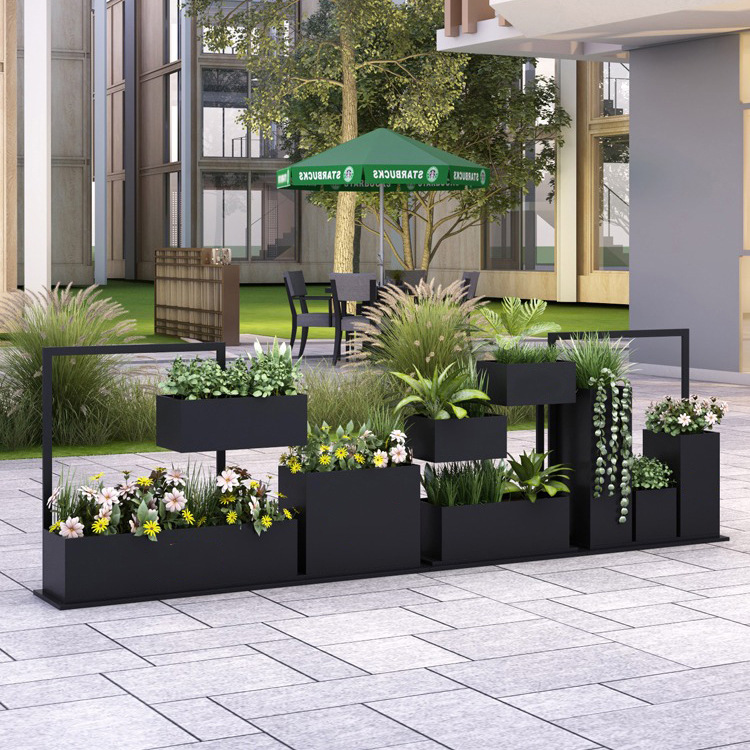 Caja de plantas verdes de hierro forjado al aire libre combinación de bonsai rack rack de flores idílico ranura de flores suelo valla de carretera municipal rack de flores image 1
