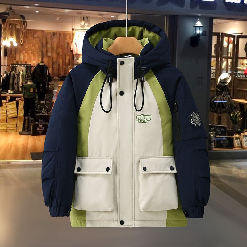 儿童羽绒服男女童同款中长款2025外套新款加厚冬装拼色简约