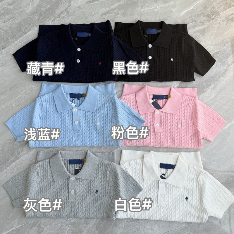 [Original Label with Qr Code] Ralph Lauren Knitted Cable Knit Polo Shirt Short Sleeve Summer Turn-Down Collar for Women