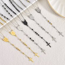 AML跨境气质复古个性爆款锁骨链不锈钢小众设计圣母十字架项链女