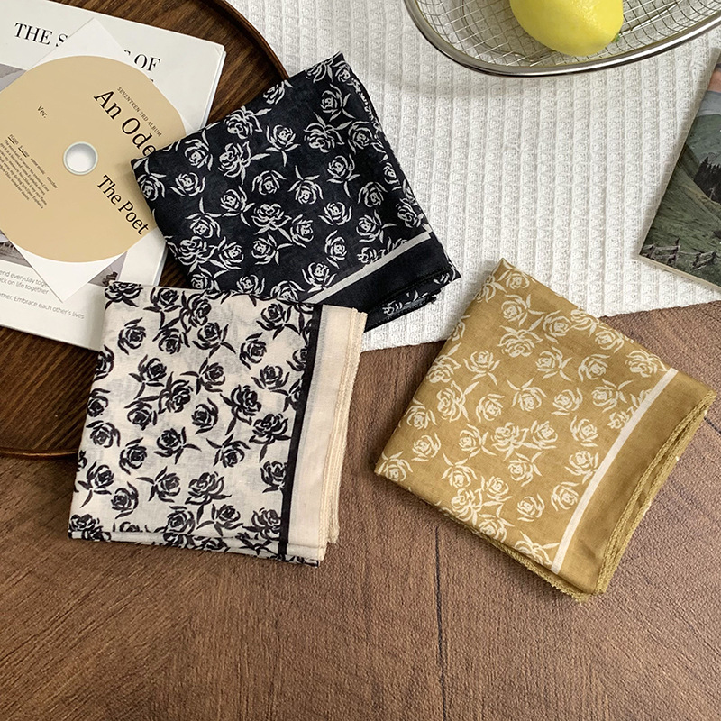 55 bufanda de seda de algodón y lino, bufanda cuadrada pequeña con cuello, nuevo estilo, bufanda de temperamento de todo fósforo literario coreano, bufanda, diadema pastoral femenina de verano