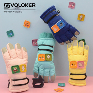 Children's Gloves Boys and Girls Winter fleece-lined Warm Cycling Gloves Touchscreen Winter Windproof Cold-proof Ski Gloves