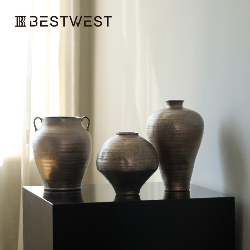 Retro Wabi-Sabi Style Ceramic Vase Ornaments, Medieval Design, Niche Dried Flower Arrangements, Artistic Pottery Art