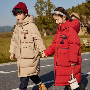 Duck Duck genuine goods Children's down jacket medium and large children's new boys and girls mid-length thickened warm winter hooded jacket