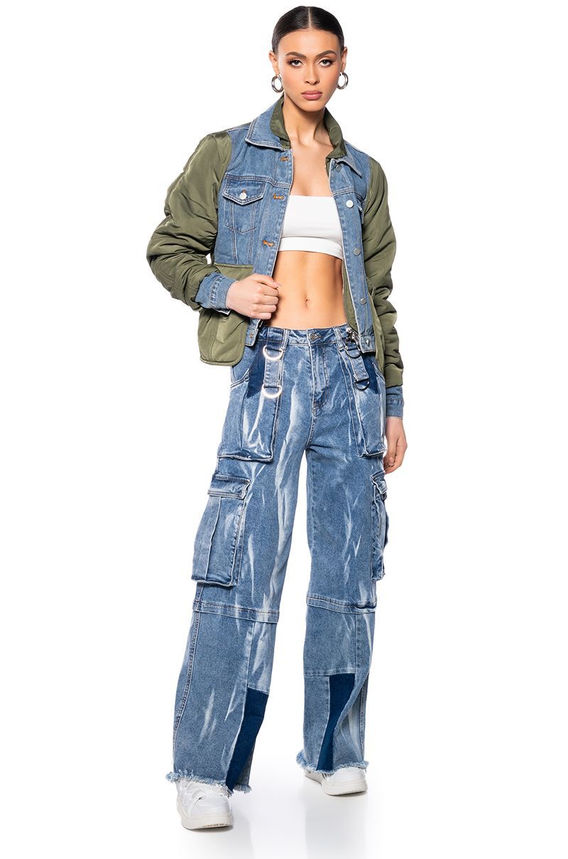 Women's Denim Jacket Loose Colour Block Cotton Coat For Women_voghion.com