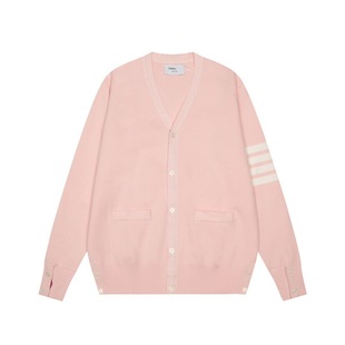 Correct Top Version 1.1 Miu Miu Miu2024 Early Spring New Four-Stripe Cotton Yarn Tb Knitted Cardigan Sweater for Men and Women