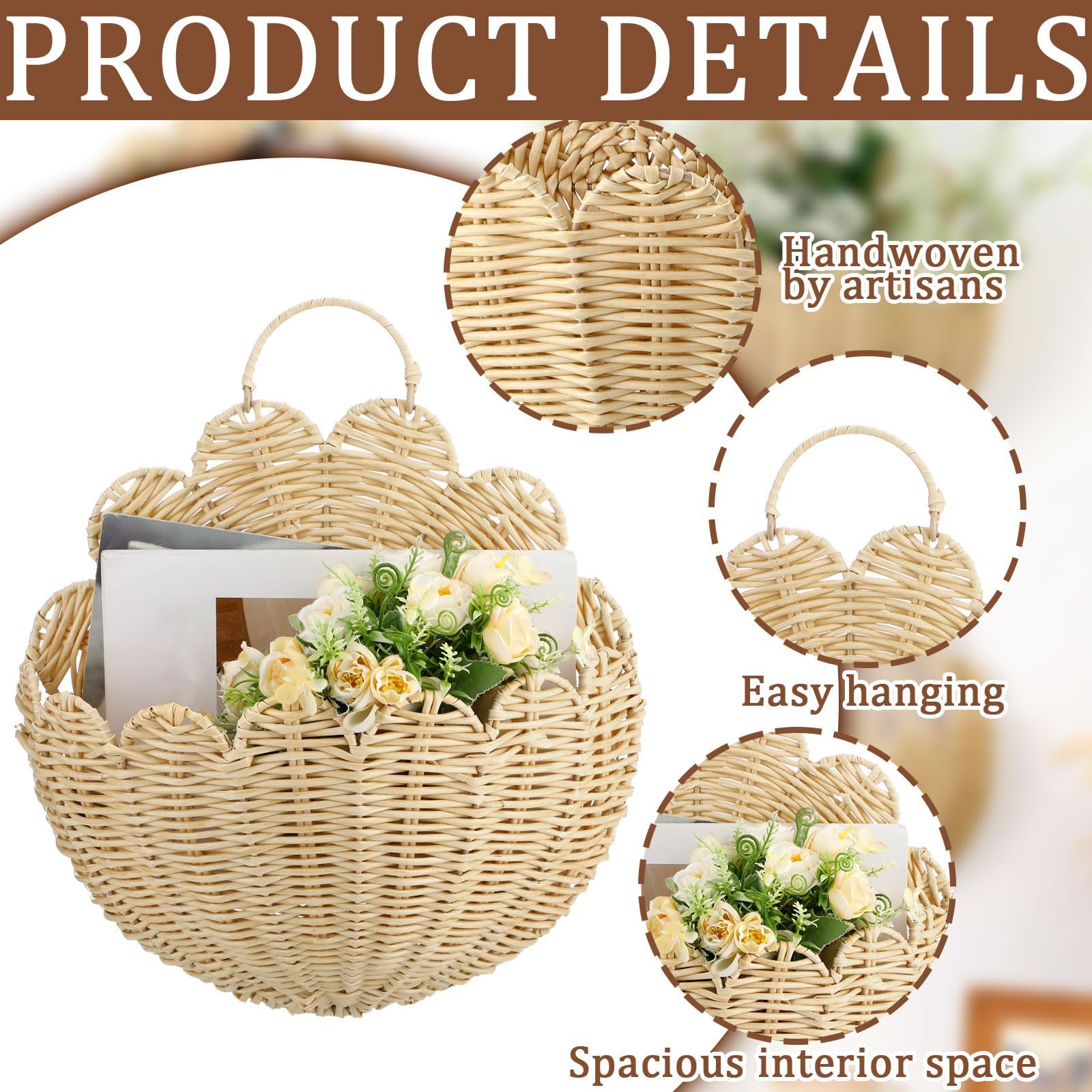 Cesta de almacenamiento de pared de caña personalizada decoración residencial llave cesta de almacenamiento de artículos diversos cestas de pared de decoración en forma de ventilador