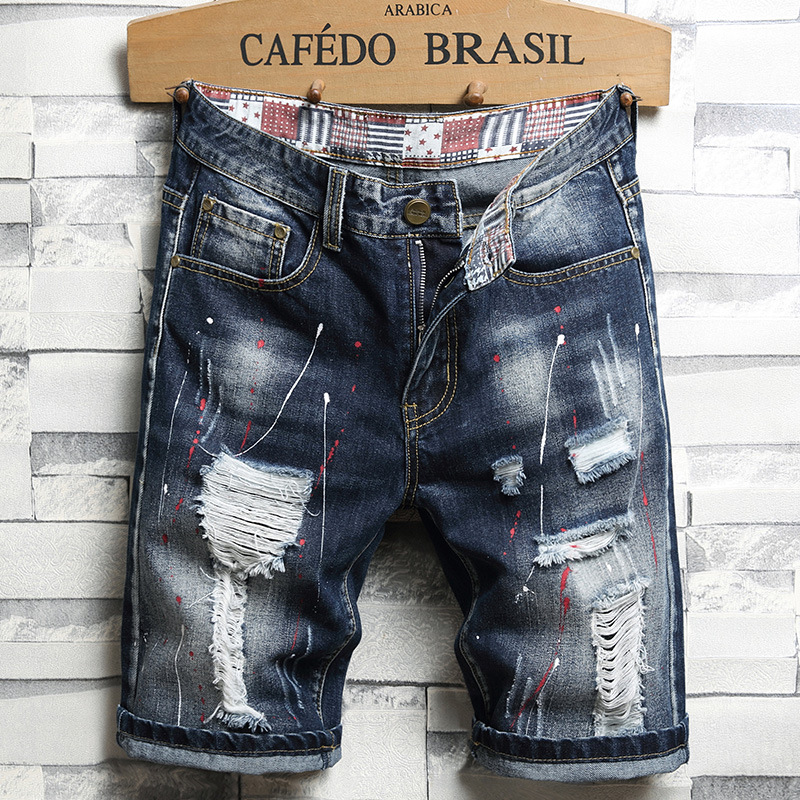 Pantaloncini jeans uomo distressed taglio dritto casual vintage_voghion.com