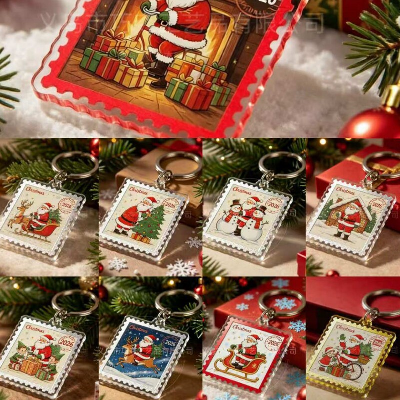 Cross-Border Hot-Selling Christmas Acrylic Santa Claus Exquisite Stamp Keychain High-Value Christmas Gift for the Holidays