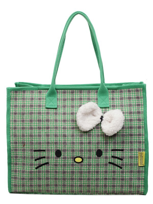 Hermoso gato bordado bolso de hombro de mujer de gran capacidad bolso de lona cuadrado bolso de clase de estudiantes de compras nuevo bolso de tela de moda